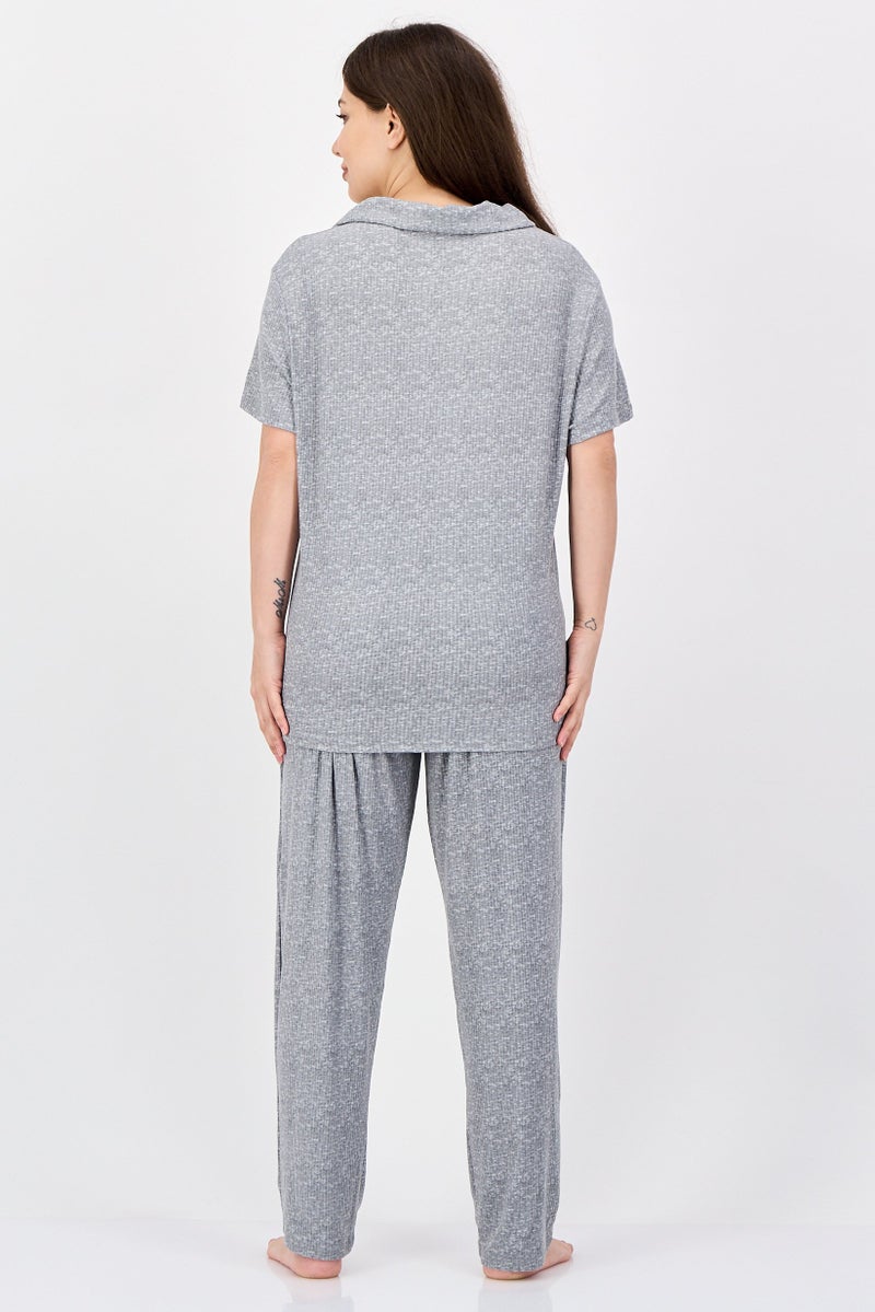 NINE WEST Women 2 Pieces Heather Top And Bottom Sleepwear Set, Grey - Image 2